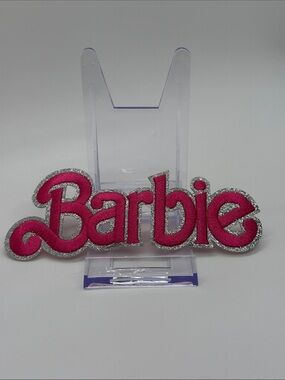 Barbie Hot Pink Logo Patch with Silver Glitter Border